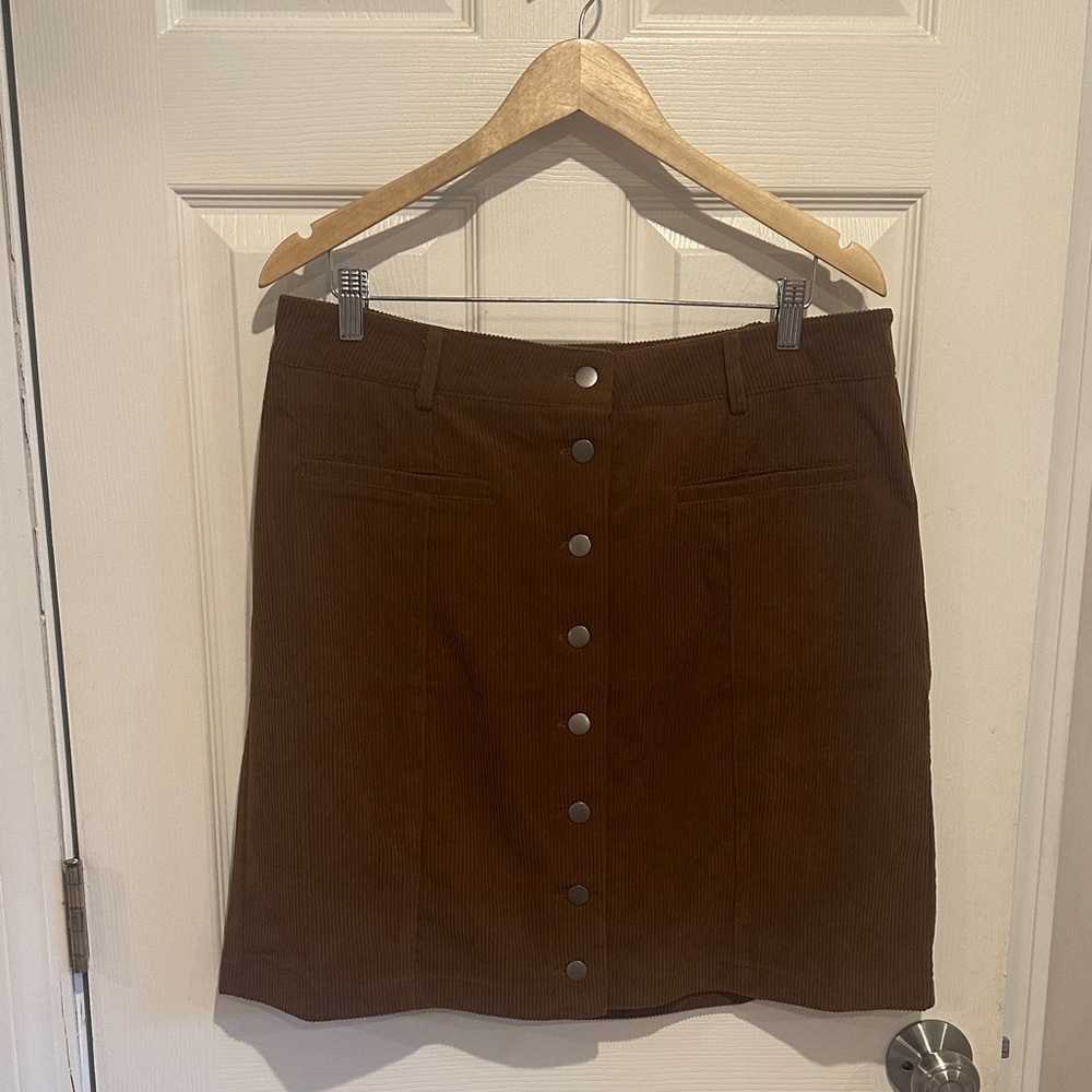 Brown Corduroy Button-Front Skirt